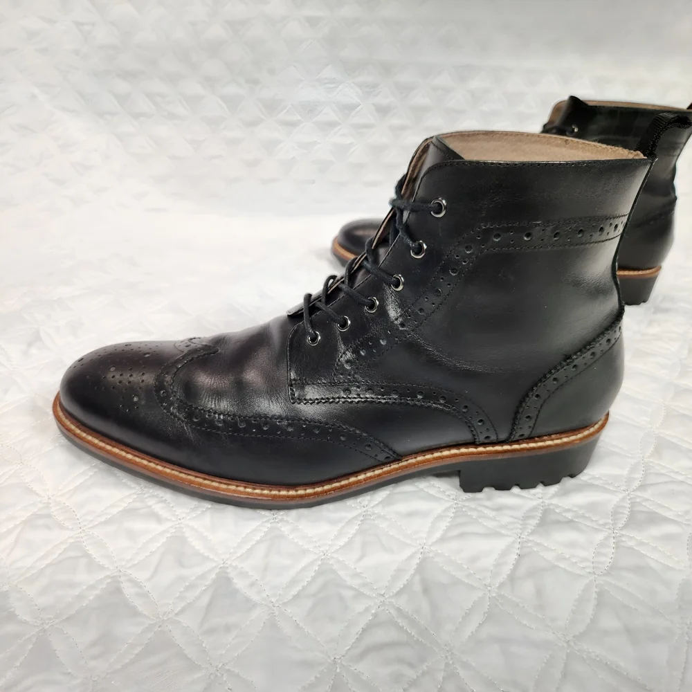 Banana Republic Genuine Italian Leather Black Brogue Wingtip Men's Boots 11.5 M - Picture 5 of 11